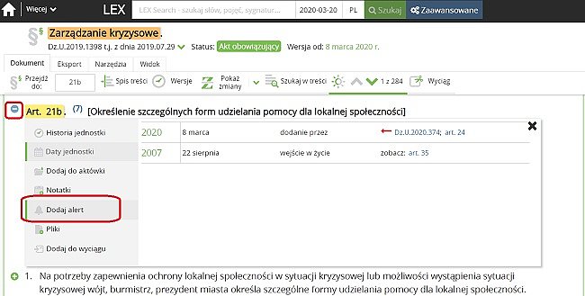 Monitoruj zmiany dotyczące koronawirusa za pomocą LEX Alert – fot. 1
