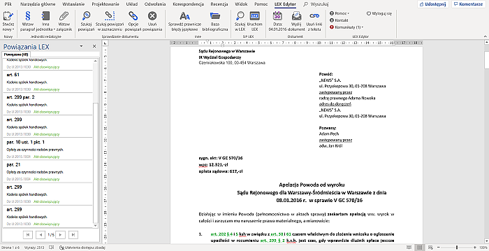 LEX Edytor, czyli Twoje narzędzie do pracy zdalnej przy tworzeniu pism i dokumentów, zachowujące aktualną podstawę prawną aktów i orzeczeń z LEX