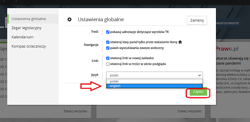 5 przydanych ustawień, o których prawdopodobnie nie wiesz! – fot. 2 LEX zmiana języka na angielski