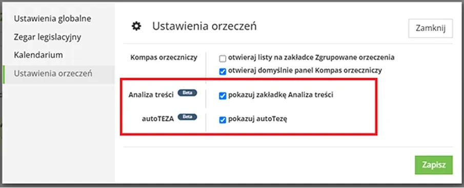 Personalizacja ustawień funkcji Beta