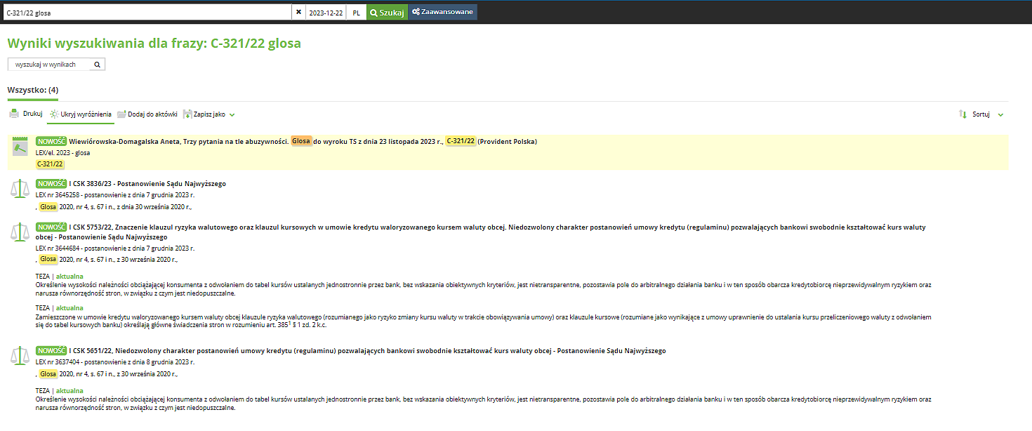 Jakie wnioski wynikają z wyroku TSUE w sprawie Provident? Wpisywanie w wyszukiwarkę LEX Search: C-321/22 glosa