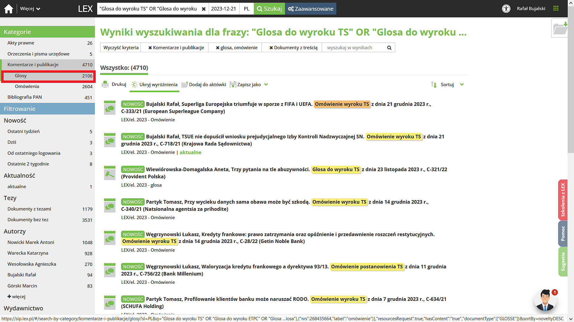 Instrukcja do ograniczenia listy wynikowej w LEX wyłącznie do glos