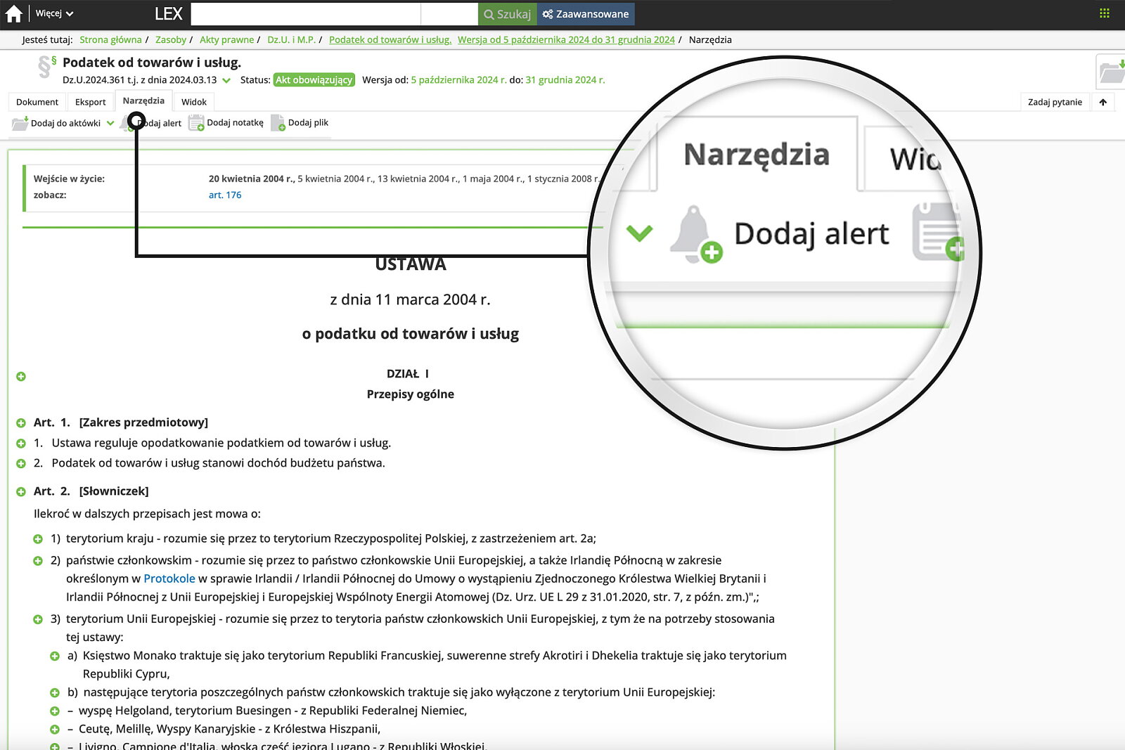 Samodzielnie decydujesz, które ustawy chcesz śledzić i zakładasz na nich alerty
