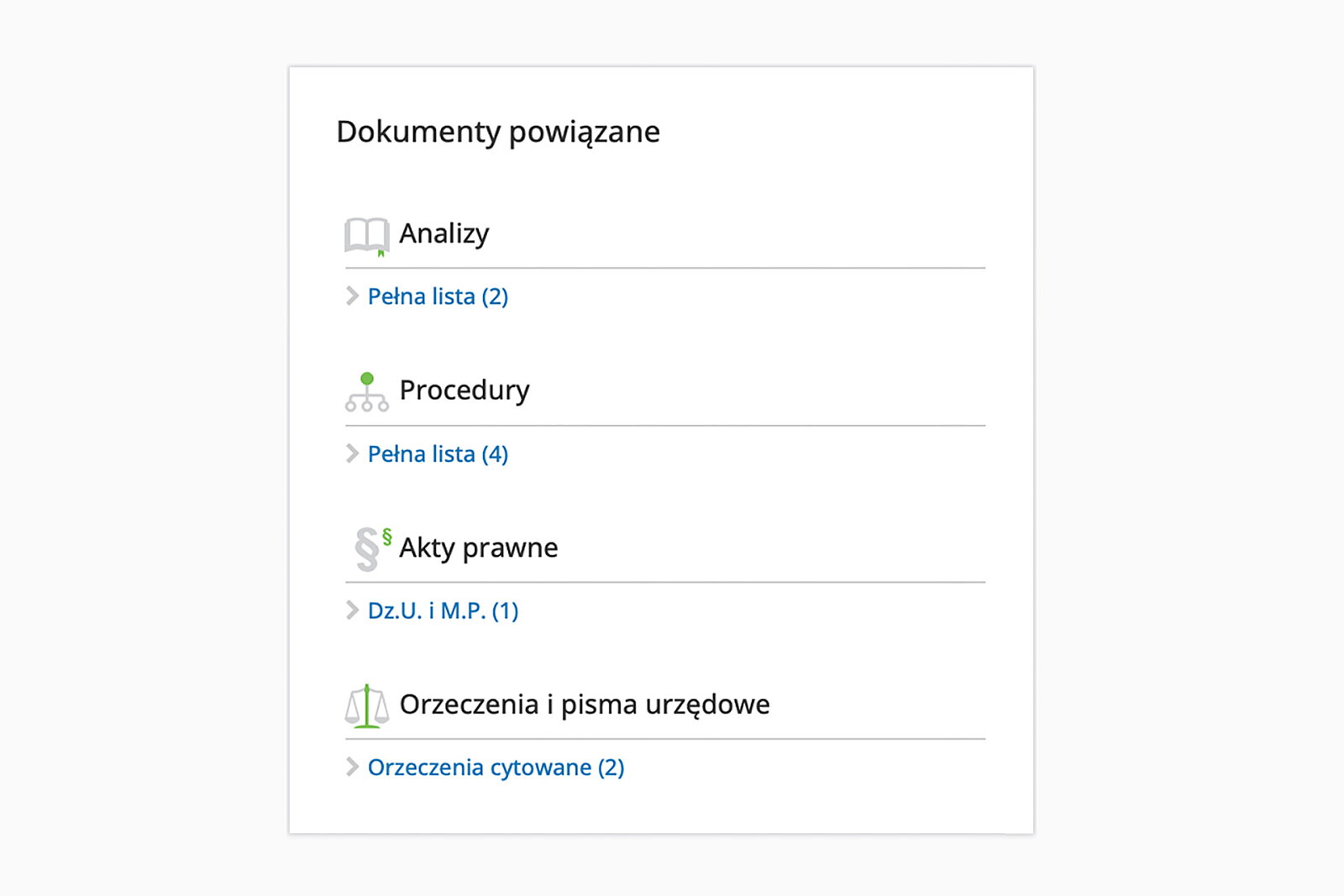 Łatwo przeniesiesz się do powiązanych dokumentów, jak np. pytania i odpowiedzi czy wzory dokumentów