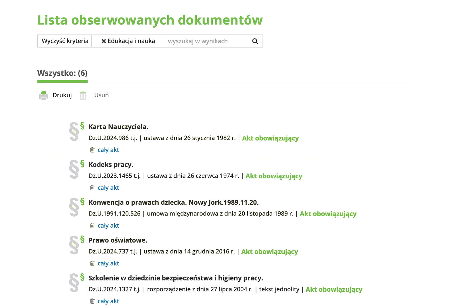 Wygodnie zarządzasz listą obserwowanych dokumentów.