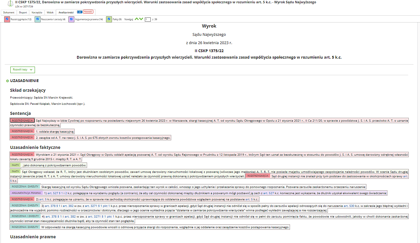 Skarga pauliańska - kształtowanie argumentacji procesowej w oparciu o funkcjonalności LEX – fot. 3