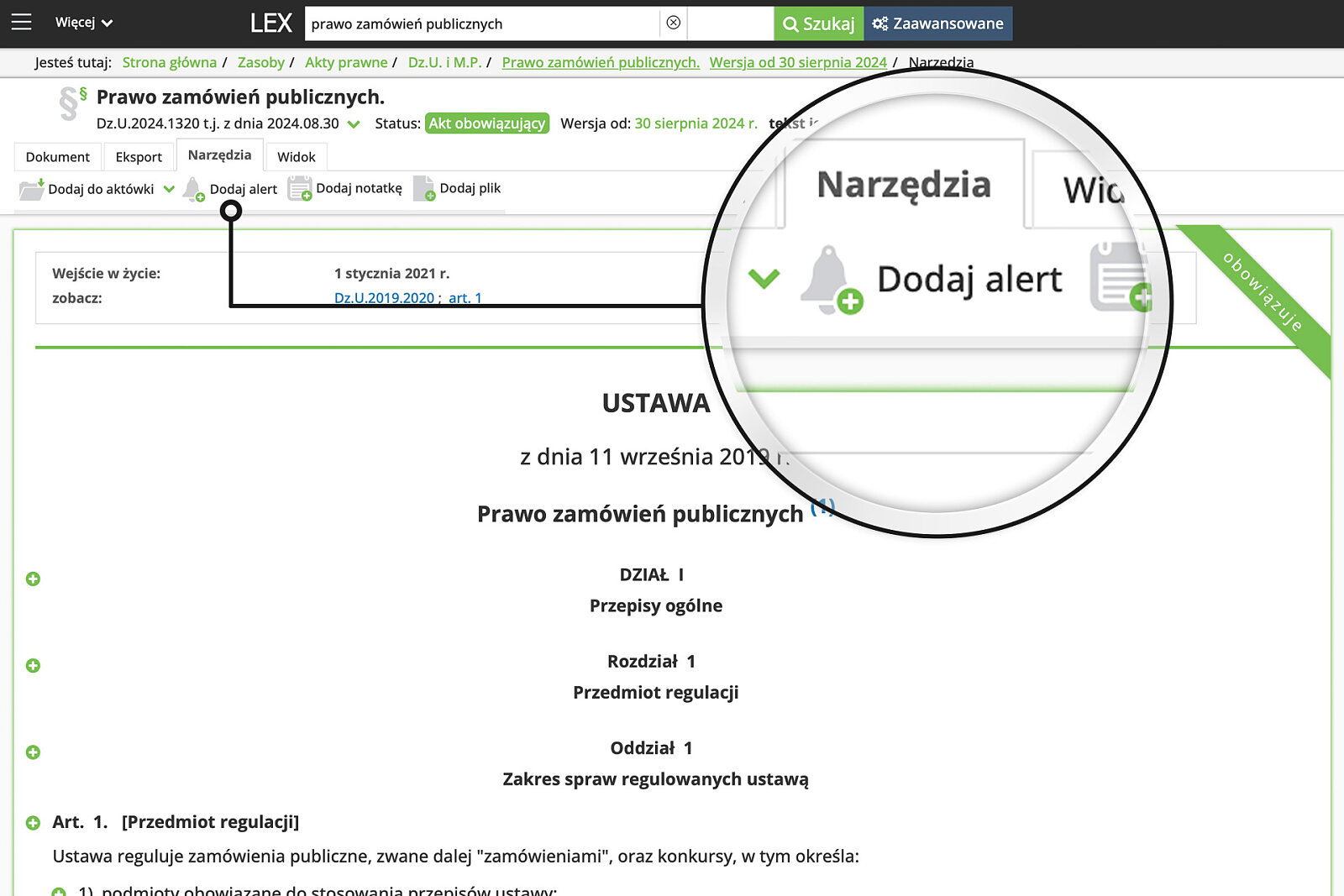 Samodzielnie decydujesz, które ustawy chcesz śledzić i zakładasz na nich alerty