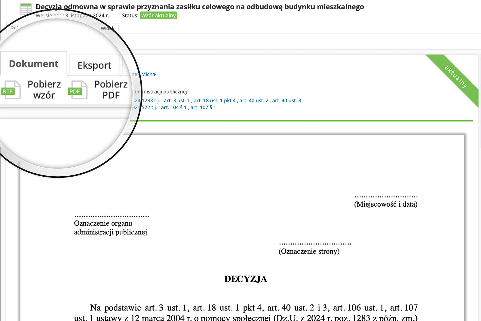 Każdy wzór możesz wydrukować bezpośrednio z poziomu LEX-a lub pobrać na komputer w edytowalnym formacie  