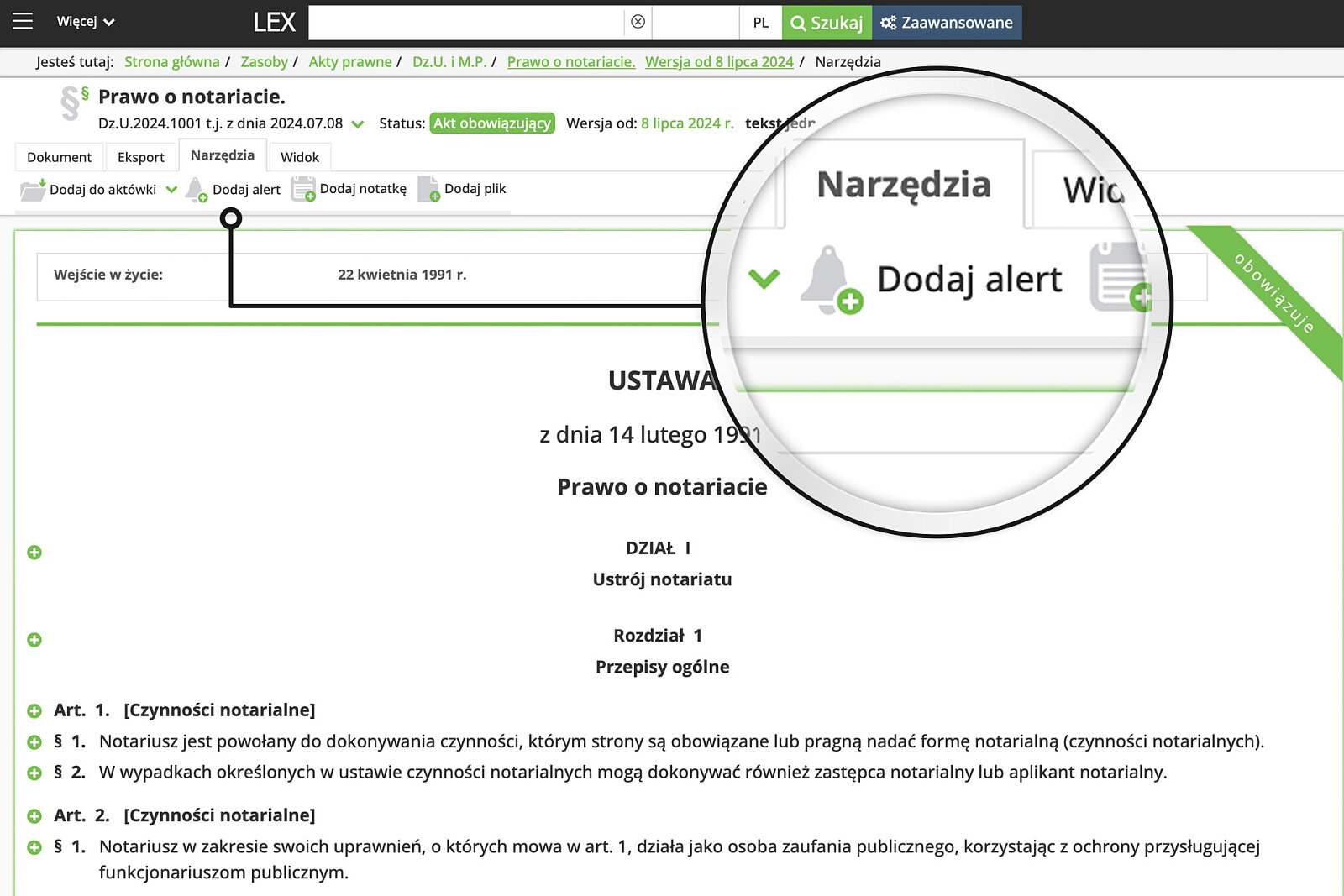 Samodzielnie decydujesz, które ustawy chcesz śledzić i zakładasz na nich alerty