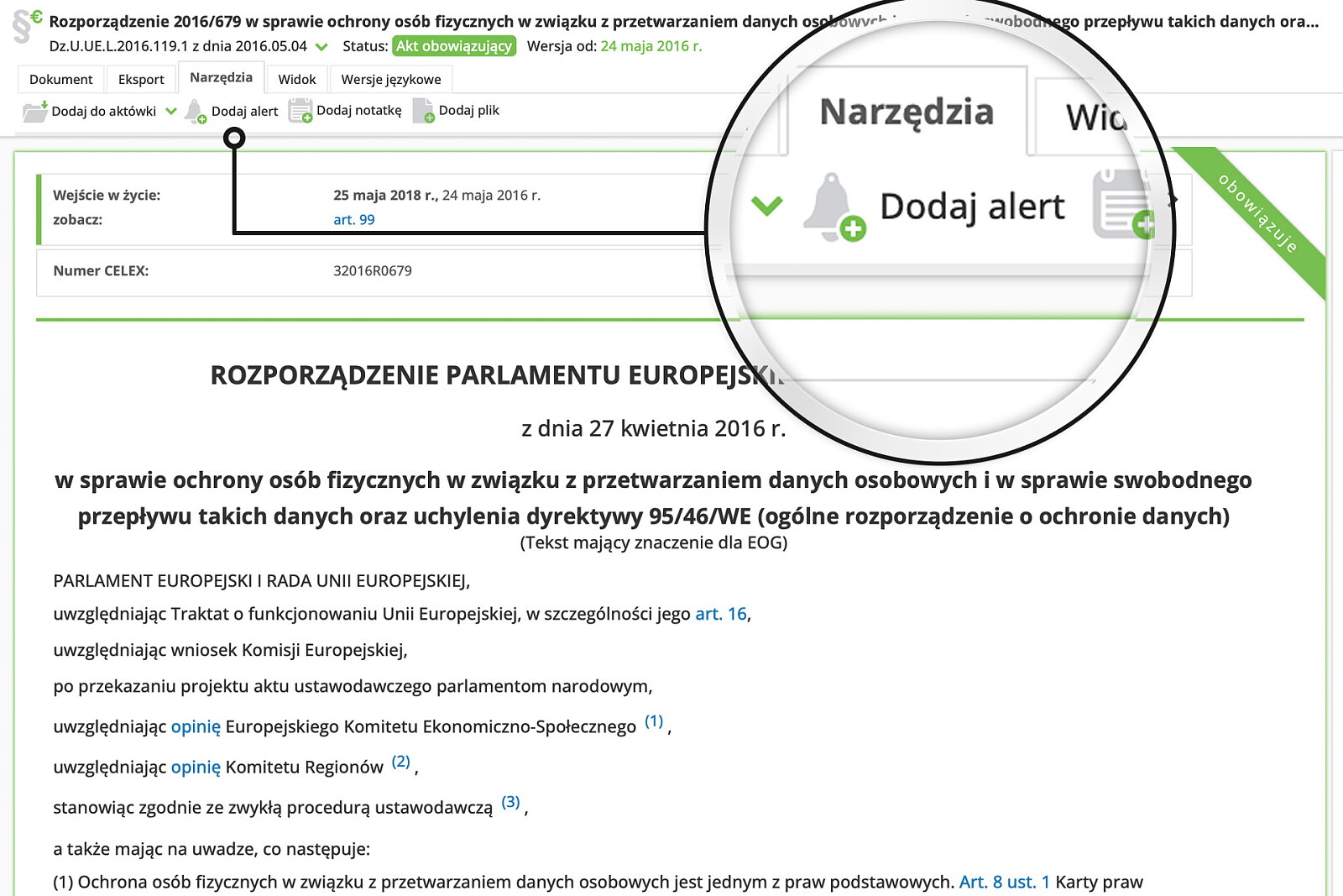 Samodzielnie decydujesz, które ustawy chcesz śledzić i zakładasz na nich alerty
