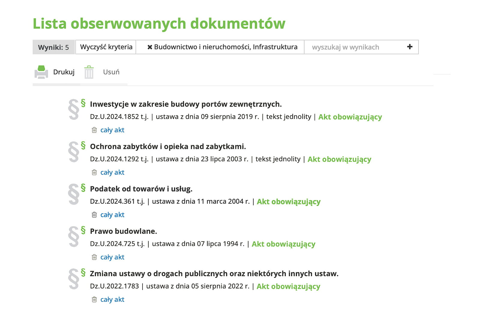 Wygodnie zarządzasz listą obserwowanych dokumentów