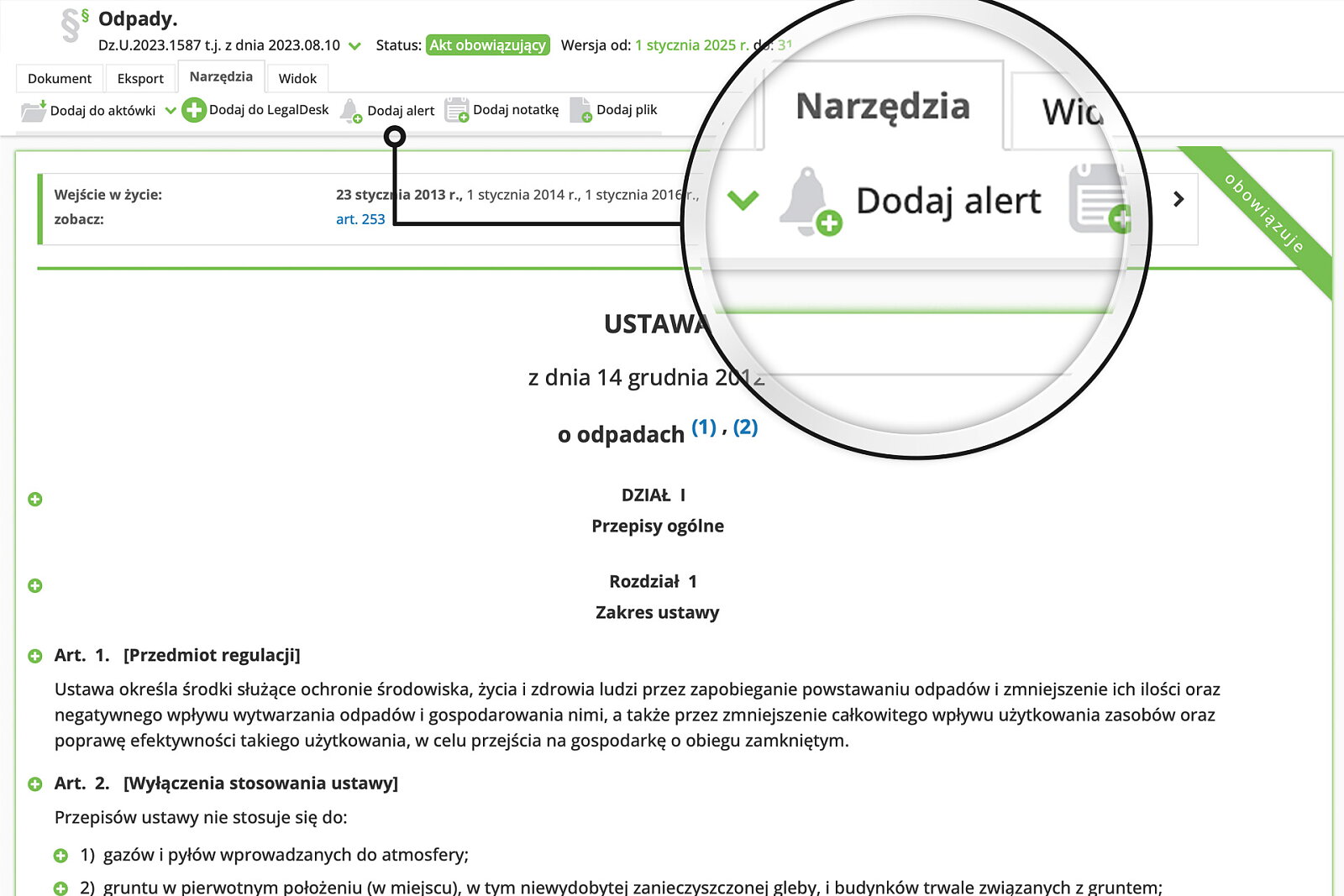 Samodzielnie decydujesz, które ustawy chcesz śledzić i zakładasz na nich alerty