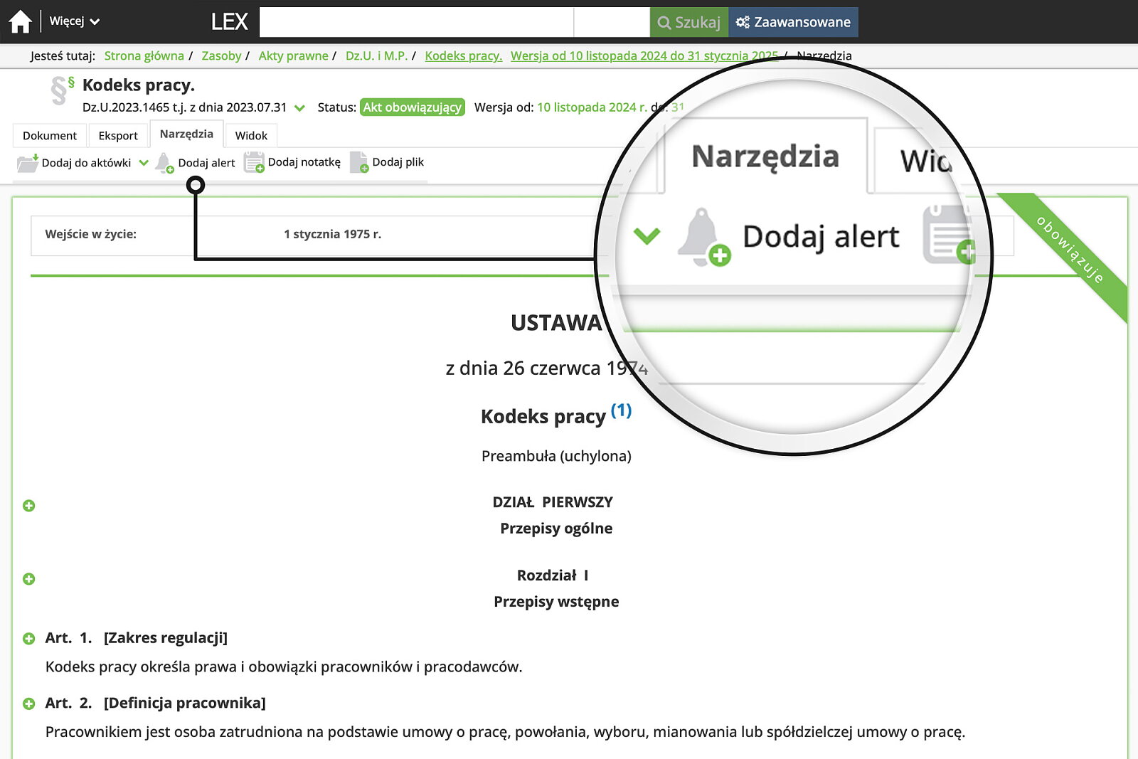 Samodzielnie decydujesz, które ustawy chcesz śledzić i zakładasz na nich alerty