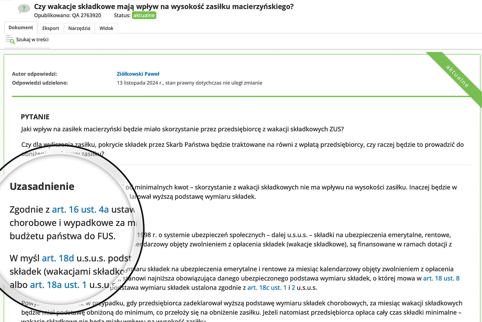 Przy każdej odpowiedzi znajdziesz dokładne uzasadnienie ze wskazaniem podstawy prawnej
