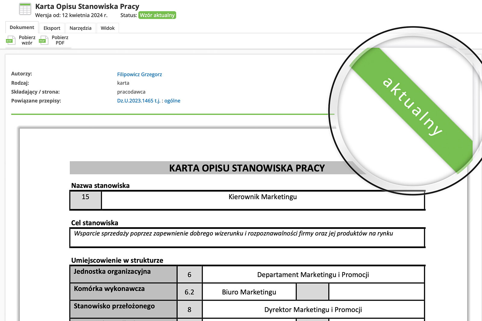 Wszystkie wzory są ocenione co do aktualności. Masz pewność, że pracujesz na dokumentach zgodnych z obecnym stanem prawnym