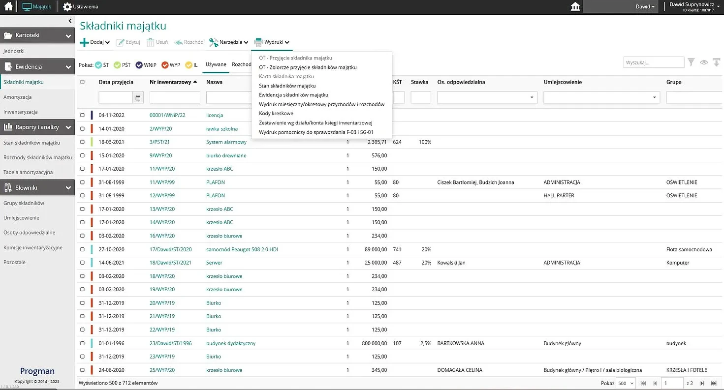 Progman Cloud Majątek zestawienia – filtrowanie i personalizacja raportów ułatwiają analizę danych i kontrolę majątku