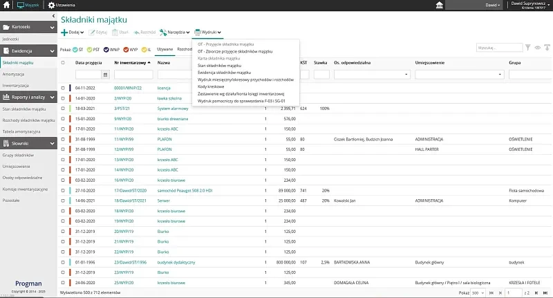Progman Cloud Majątek zestawienia – filtrowanie i personalizacja raportów ułatwiają analizę danych i kontrolę majątku