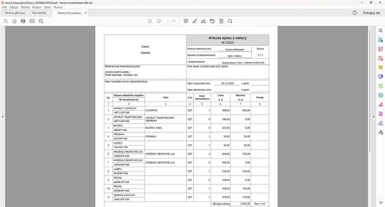 Progman Cloud Majątek arkusz spisu – gotowe dokumenty eliminują ręczne przygotowanie formularzy inwentaryzacyjnych