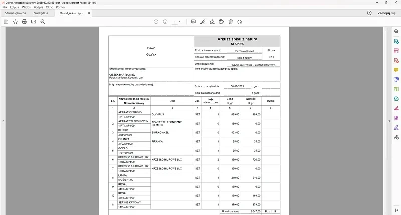 Progman Cloud Majątek arkusz spisu – gotowe dokumenty eliminują ręczne przygotowanie formularzy inwentaryzacyjnych